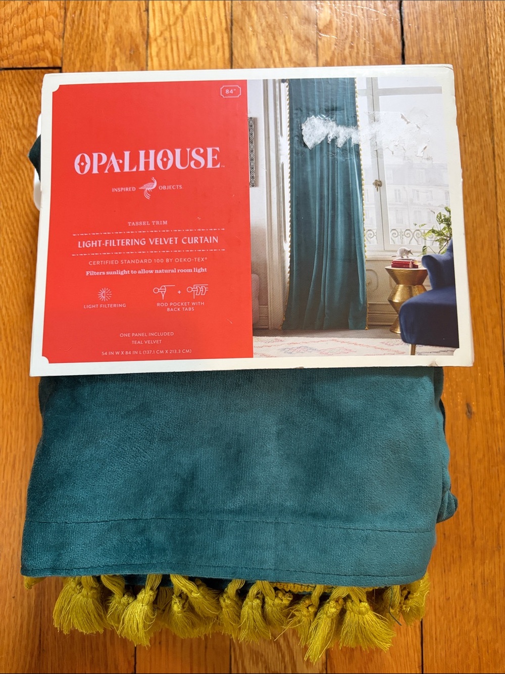 Opalhouse Teal Velvet Curtain Panel with Tassel Edge